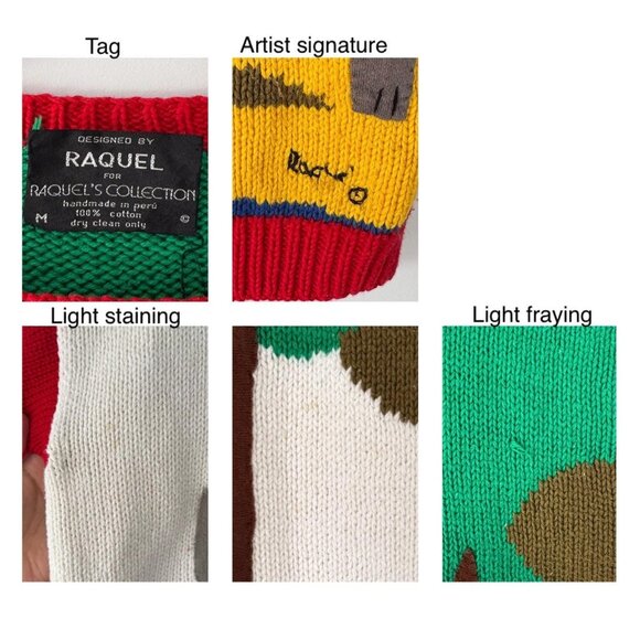 90s vintage Raquels embroidered textured 3D jungle animals hand knit sweater - Picture 10 of 10